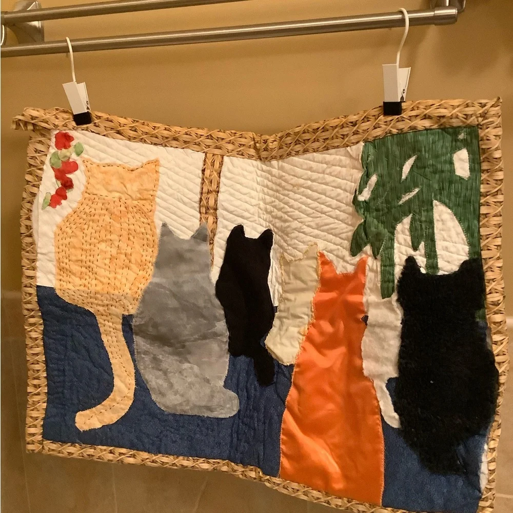 Unique handmade cat, kitties, wall hanging. Hand sewn. Perfect for the cat lover